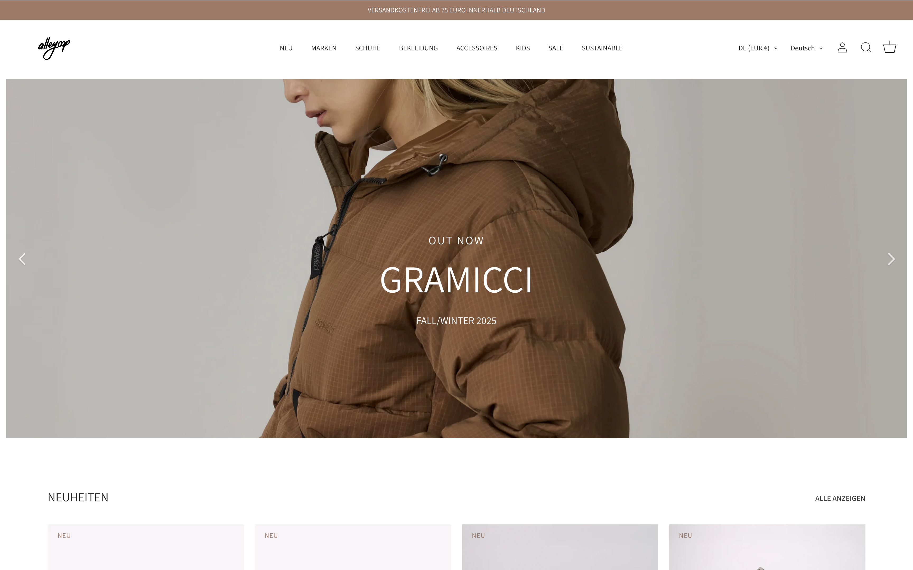 Startseite des neuen Alleyoop Shopify-Shops nach der Migration