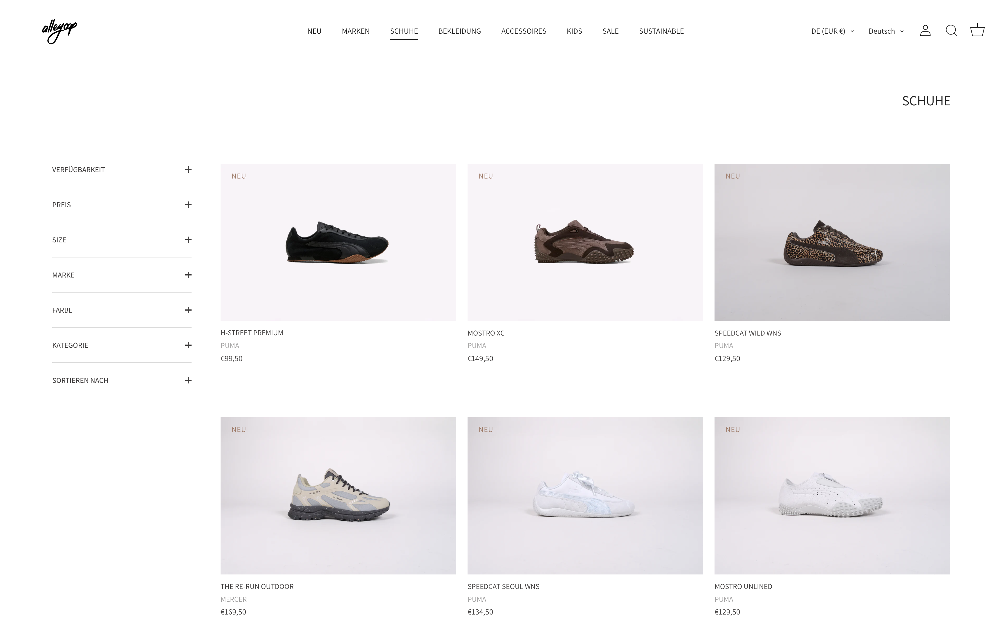 Sneaker-Sortiment im Alleyoop Shops